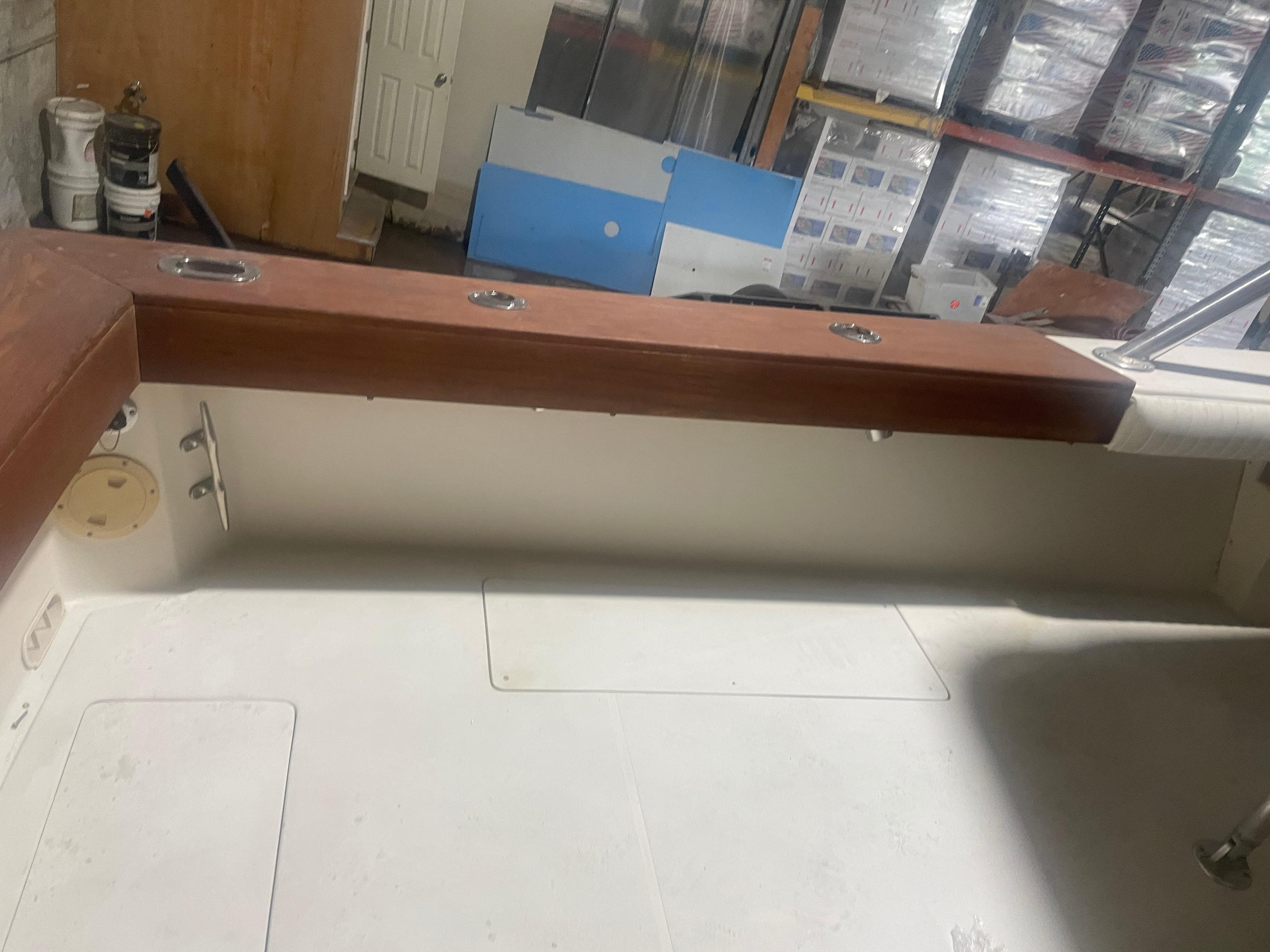 Interior view of a 2000 Stuart Angler 32 Center Console/Cutty boat in a storage area.