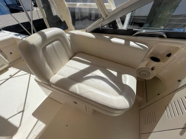 2017 Grady-White 300 Marlin boat interior with white cushioned seating.