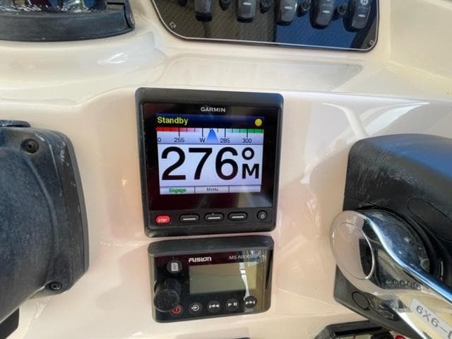 Garmin navigation system on 2017 Grady-White 300 Marlin boat dashboard.