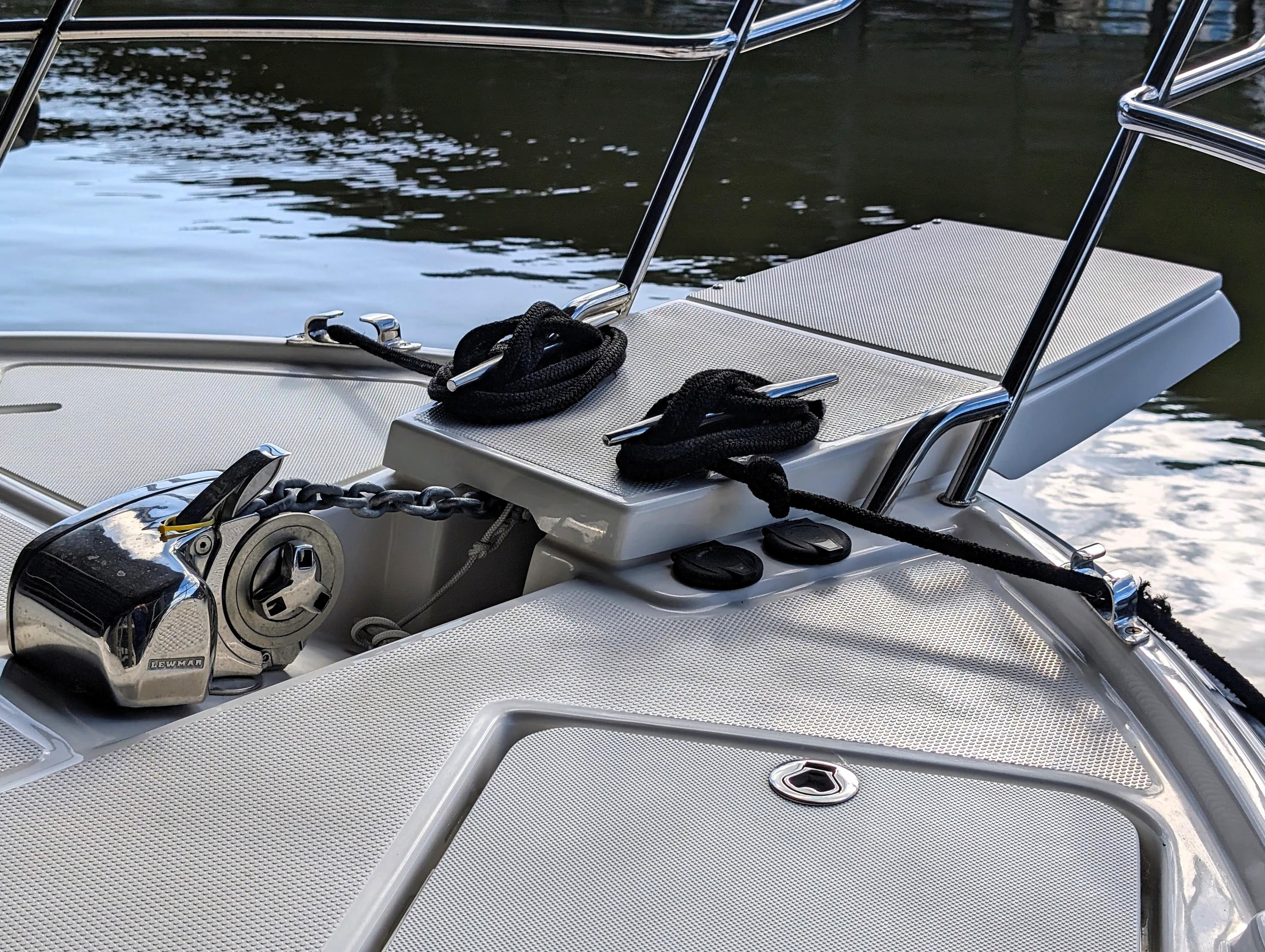 2022 Cutwater C-32 Coupe LE boat anchor and deck details.